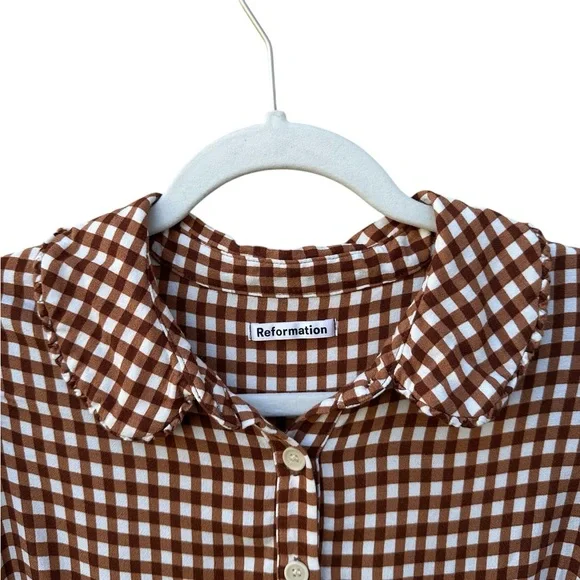 Reformation Kalila  Brown and White Checkered Top - Picture 3 of 9